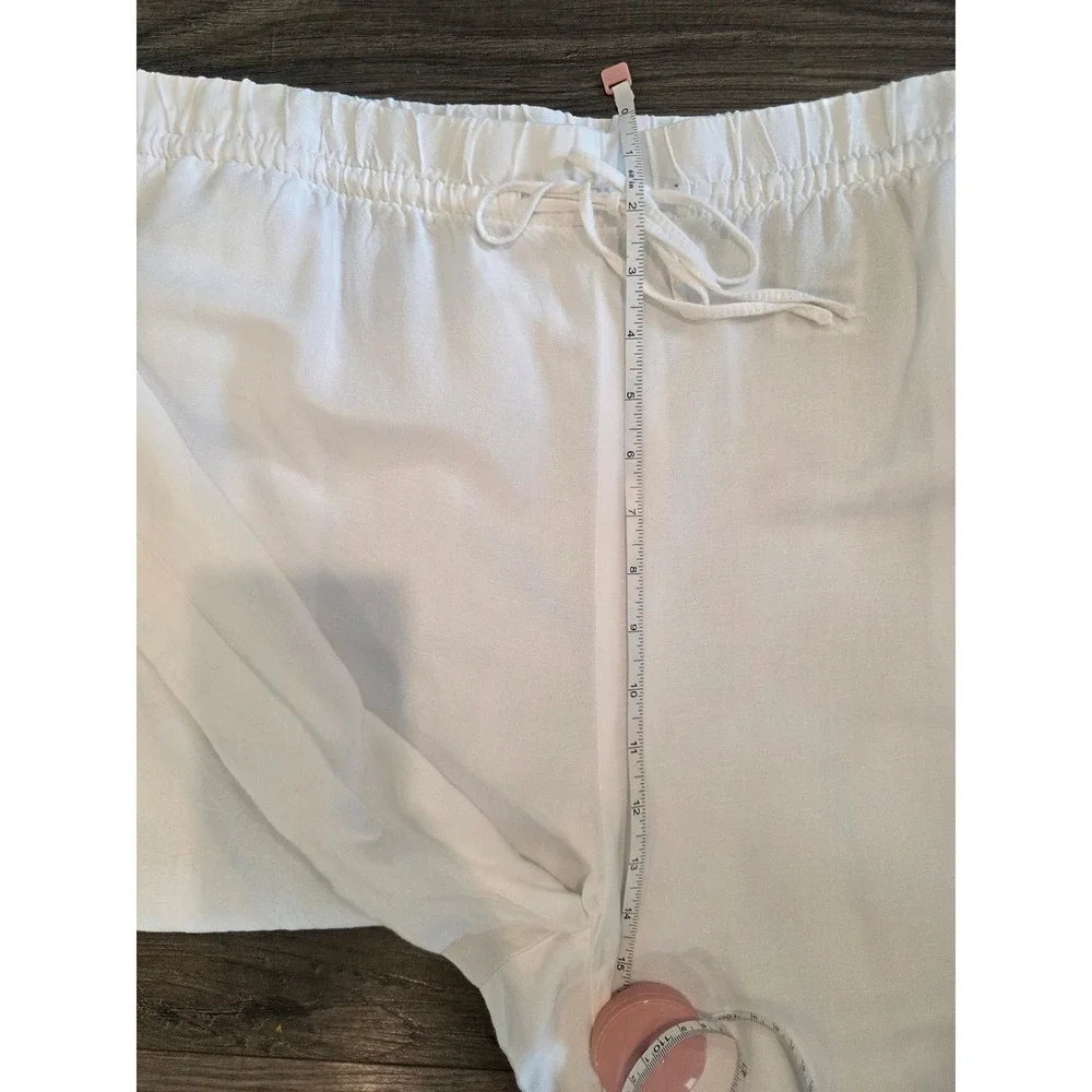 Women's sz XL White Linen Blend Drawstring Wide Leg Pants High Rise Summer